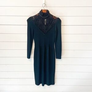 St.John By Marie Gray | Vintage Knit Long Sleeve BodyCon Sheer Ruffle Dress 4